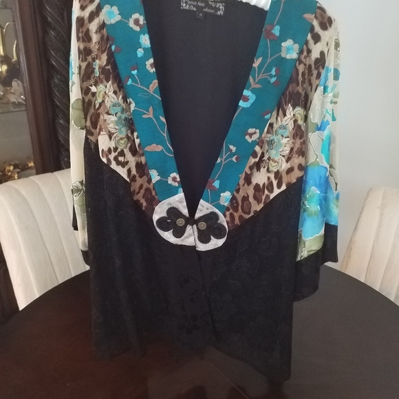 NEW SPENCER ALEXIS 1X SILK BLEND TURQ LEOPARD  EMB - Picture 8 of 8